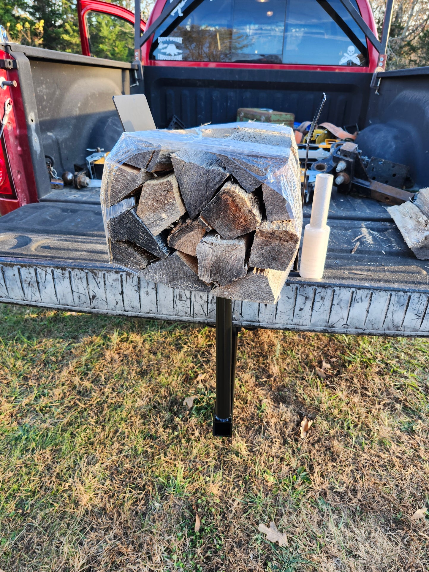 firewood wrapping machine truck hitch reciever mounted firewood bundler