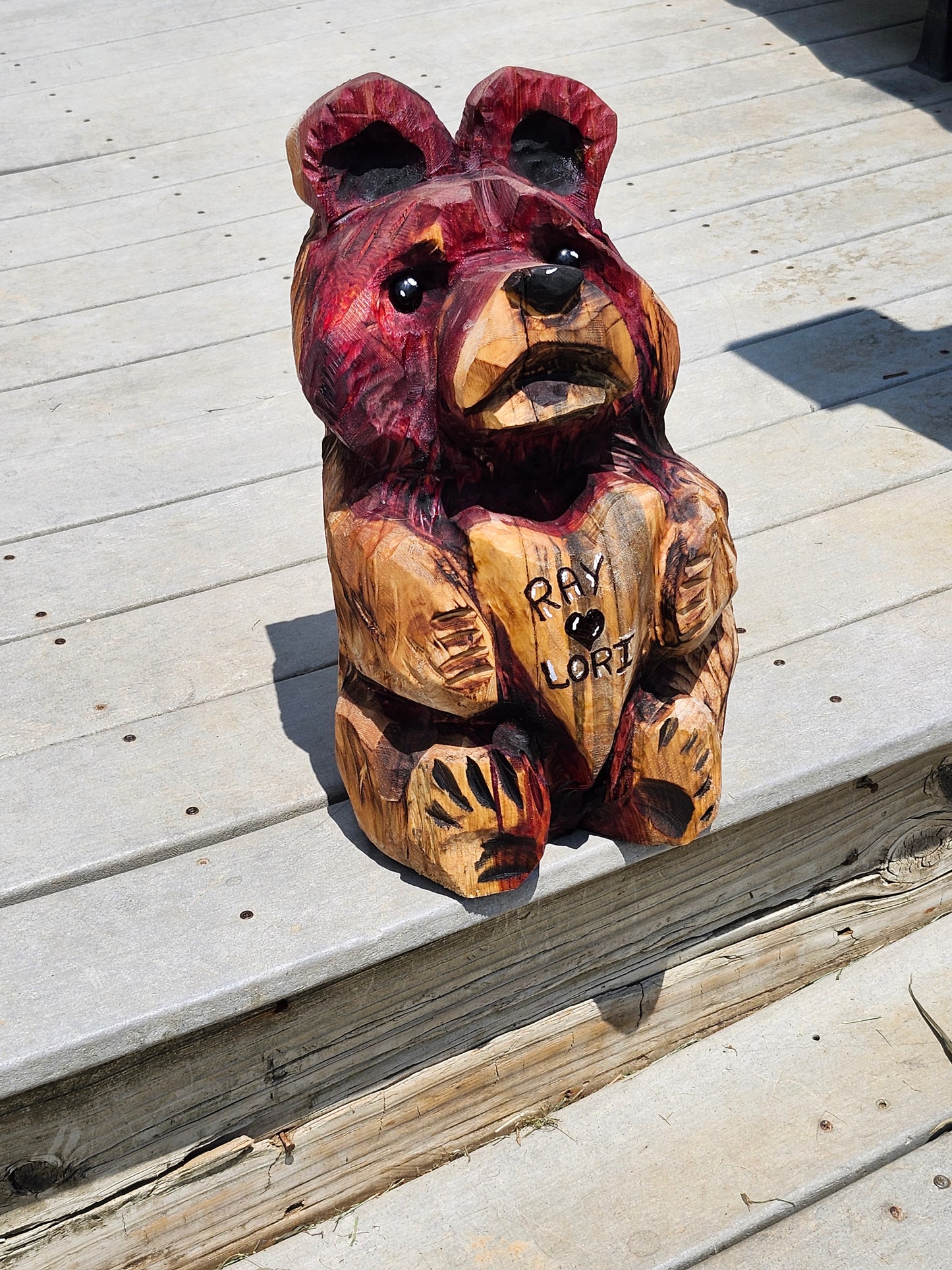 Chainsaw Carving Bear with Heart Sign  16" inches tall