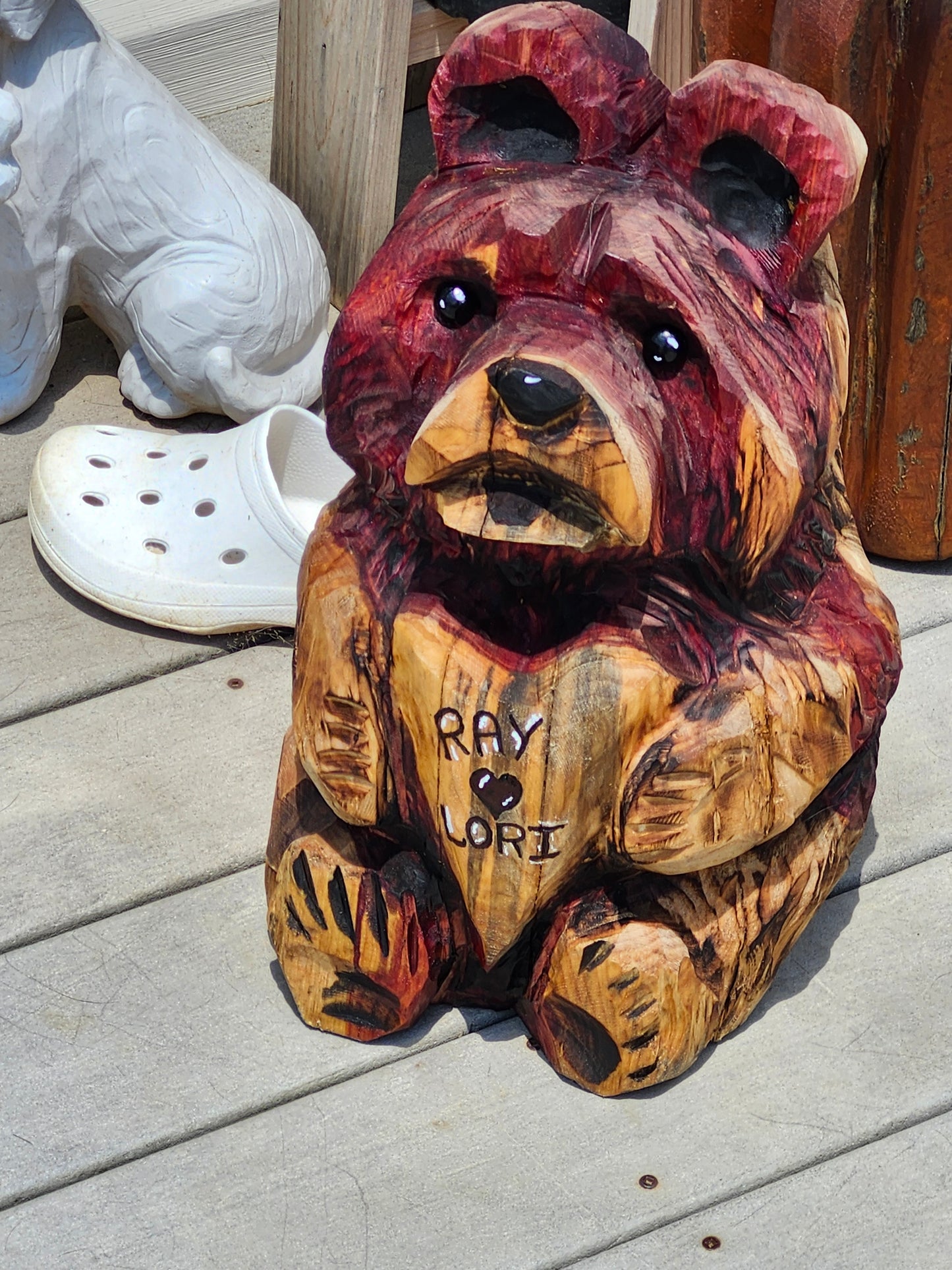 Chainsaw Carving Bear with Heart Sign  16" inches tall