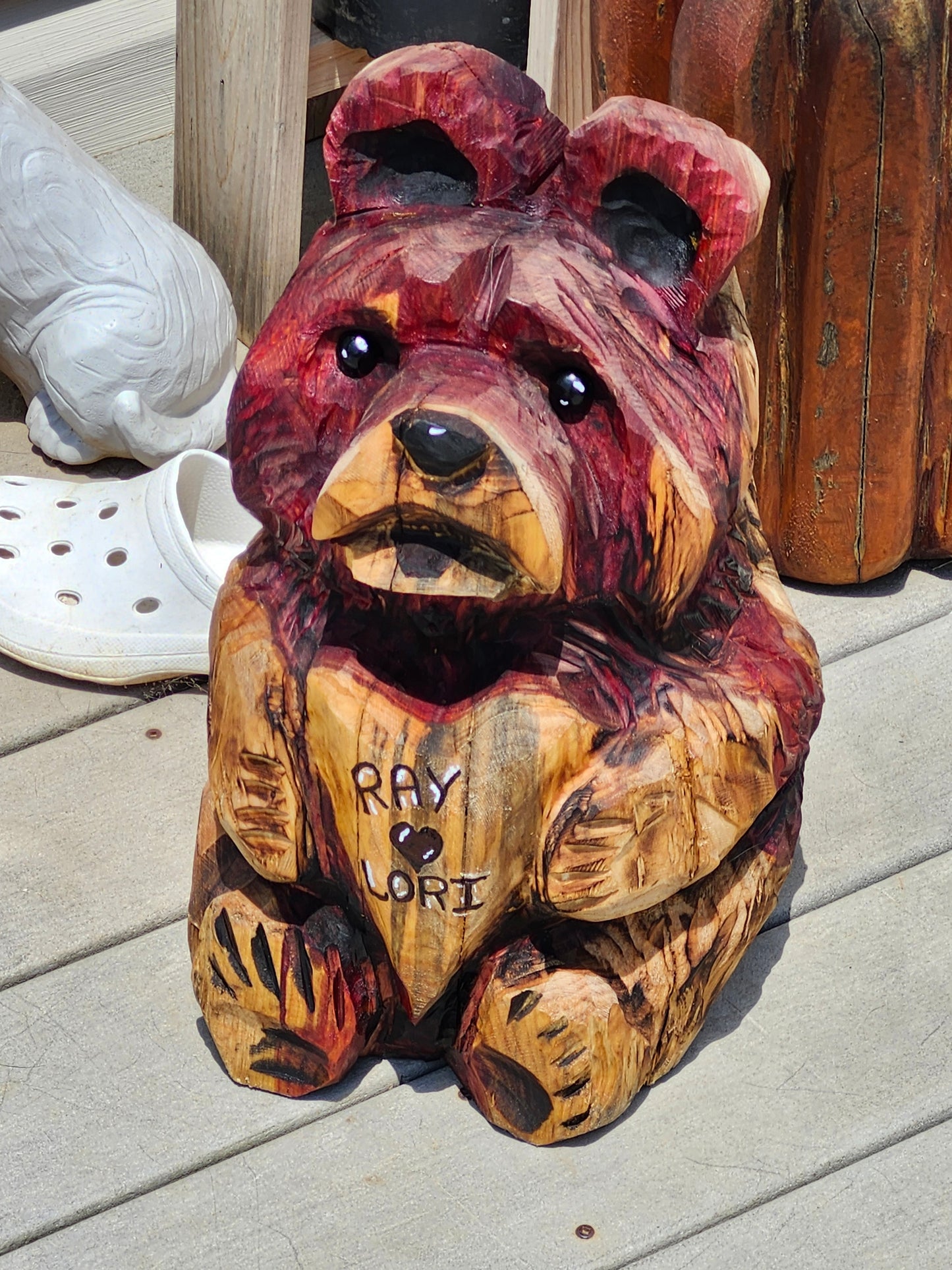 Bear chainsaw carving 18" bear with heart, personalized