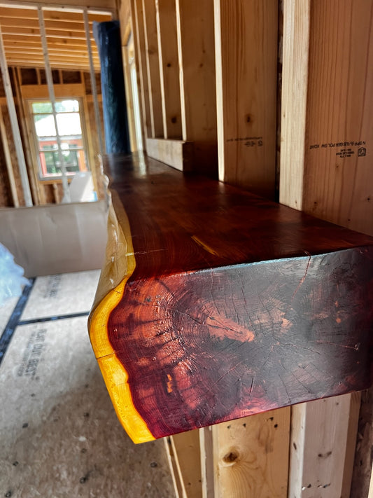 live edge cedar fireplace mantels, 10 inch deep 5 inch thick floating cedar mantel shelf rustic many sizes
