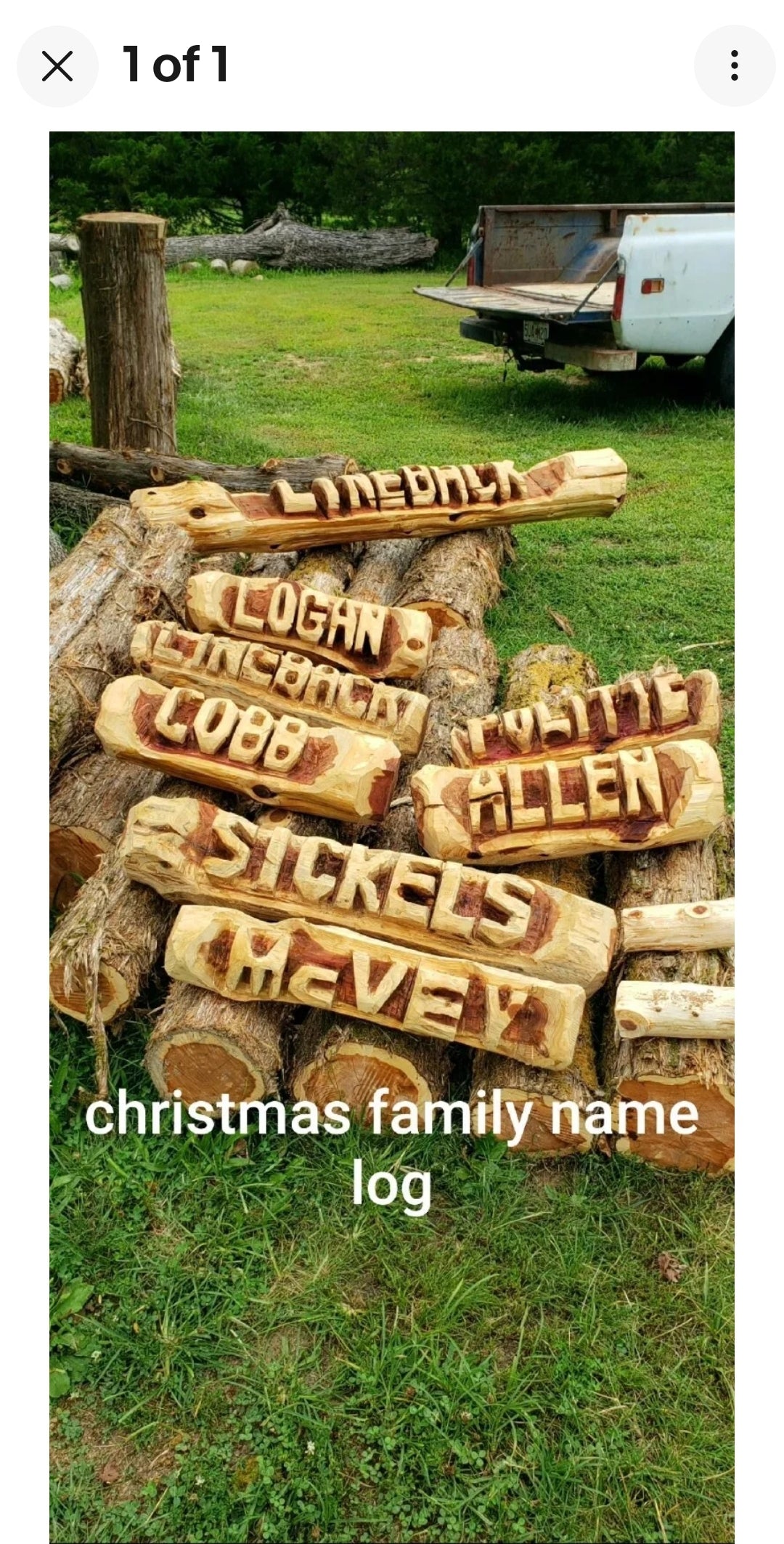 Chainsaw Carving Family Name log, woth two base logs.