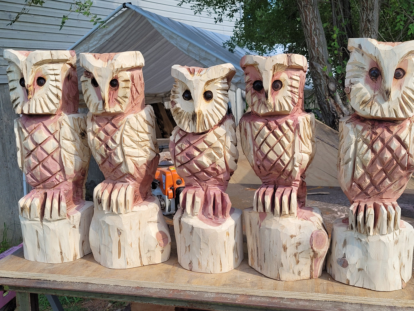 Chainsaw Carving Owl, 2 ft. Tall, beautiful family name cedar owl.