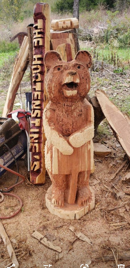 Chainsaw carving 3 ft bear, hand-carved with a persoalized bear.