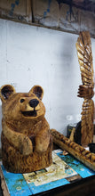 Load image into Gallery viewer, Chainsaw Carving Happy Bear in a stump.