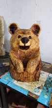 Load image into Gallery viewer, Chainsaw Carving Happy Bear in a stump.
