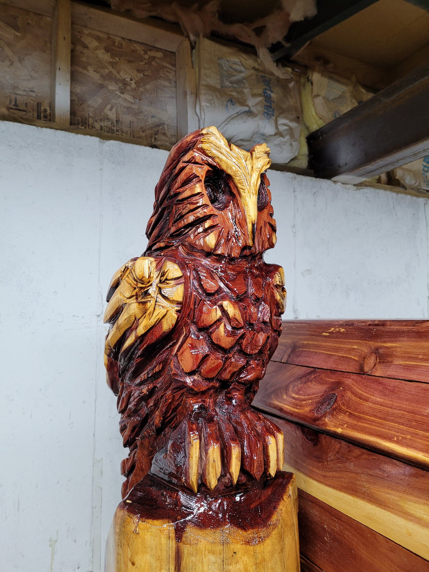 Chainsaw carving Owl. 18" tall
