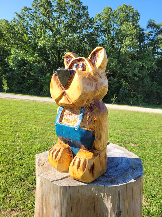 Chainsaw Carving Bear in overalls. 24 inches