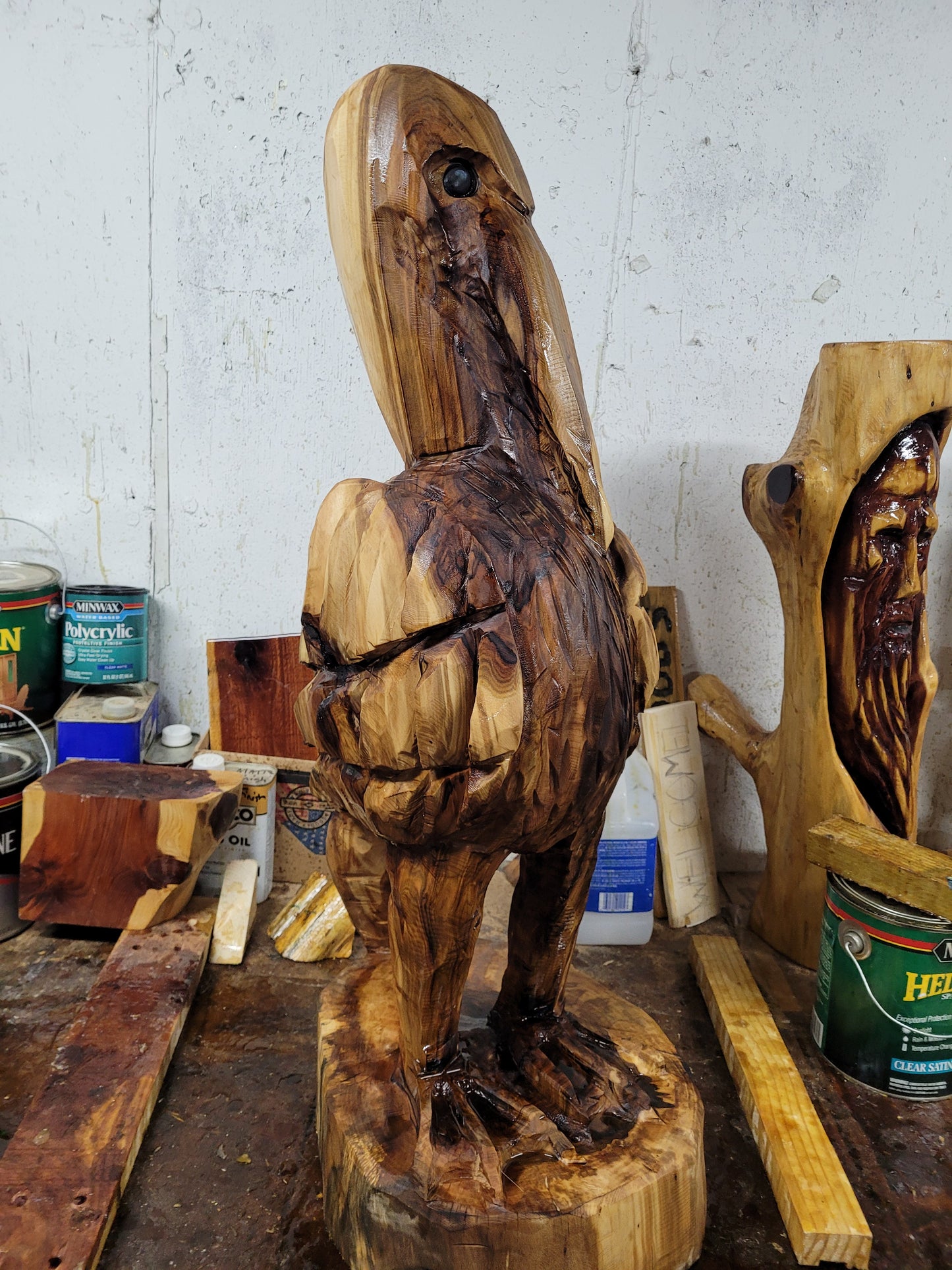 Chainsaw Carving Pelican, 3 ft tall