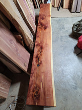 Load image into Gallery viewer, Live Edge Cedar Fireplace Mantels, 7ft long, 12 inch deep, 7 inch thick Floating Cedar Mantels