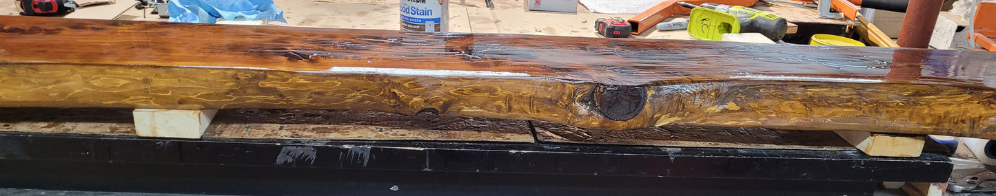 Live edge fireplace mantel. 6ft