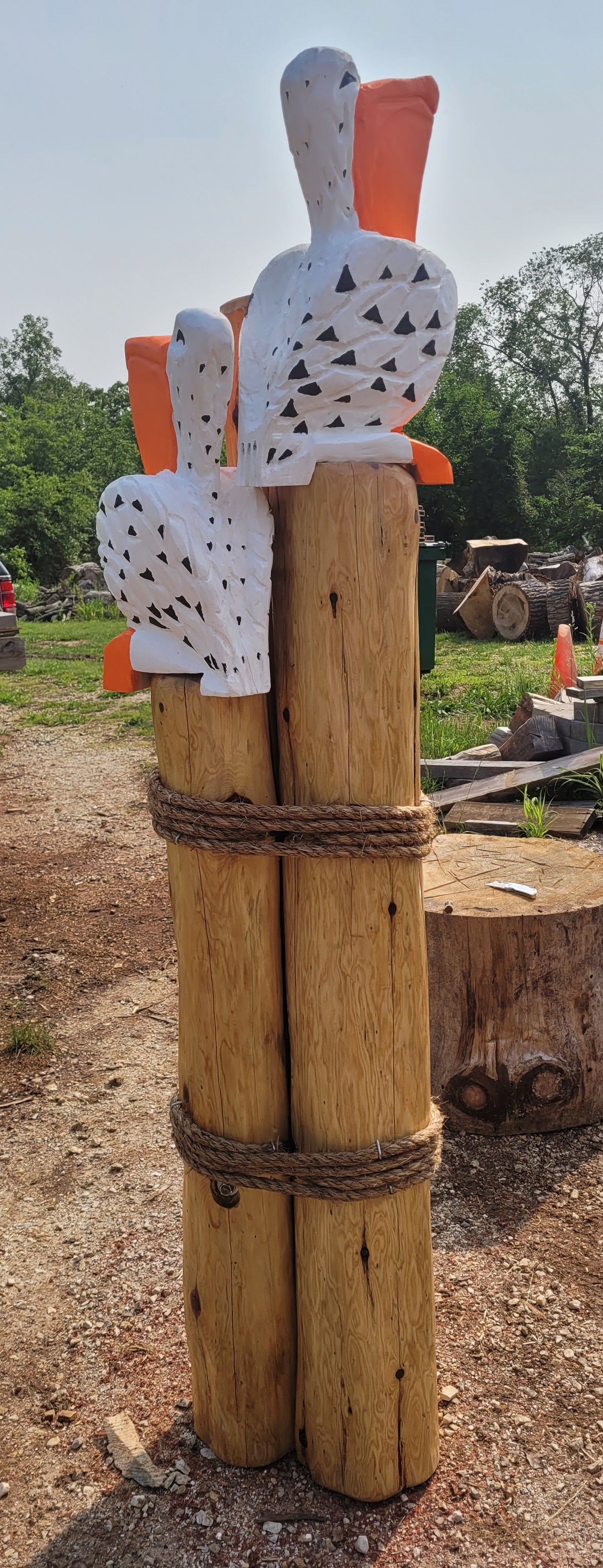 Chainsaw Carving Pelicans on Piers. Two Pelicans on 3 Poles. SHIPPING NOT INCLUDED IN PRICE
