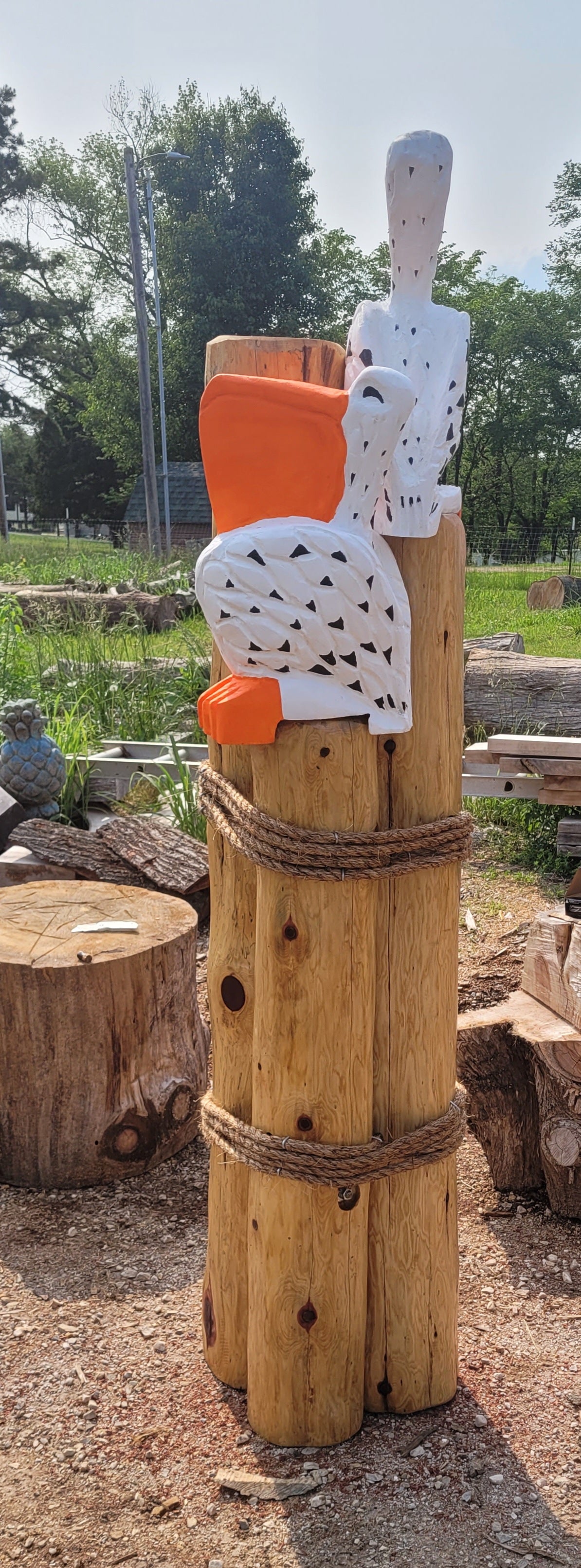 Chainsaw Carving Pelicans on Piers. Two Pelicans on 3 Poles. SHIPPING NOT INCLUDED IN PRICE