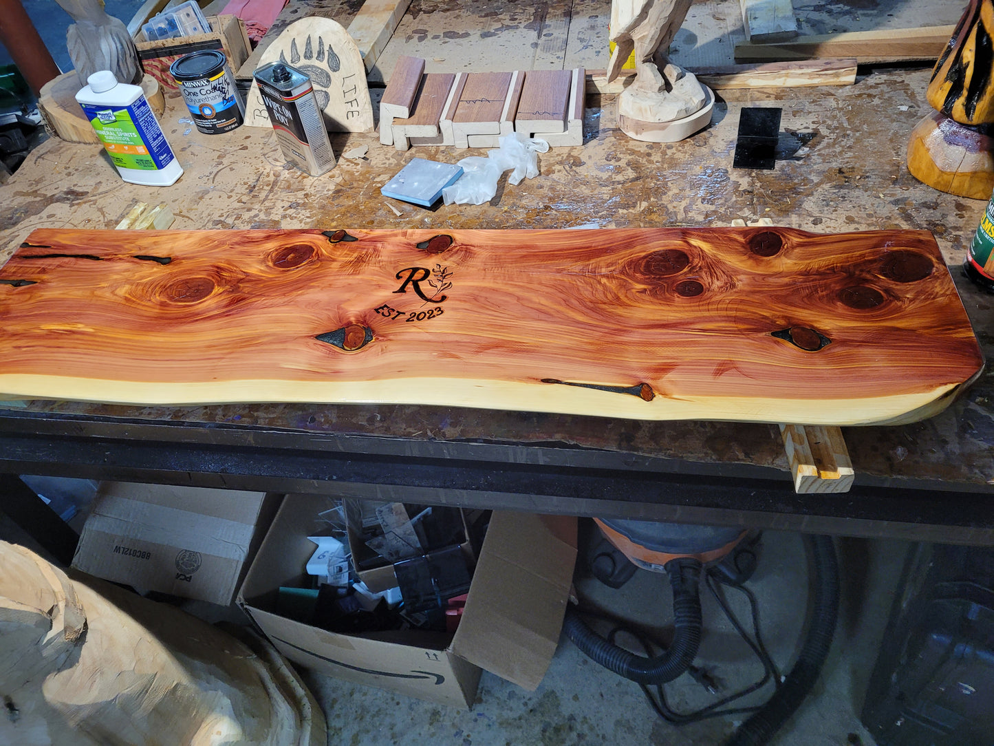 Live edge fireplace mantel. 6ft