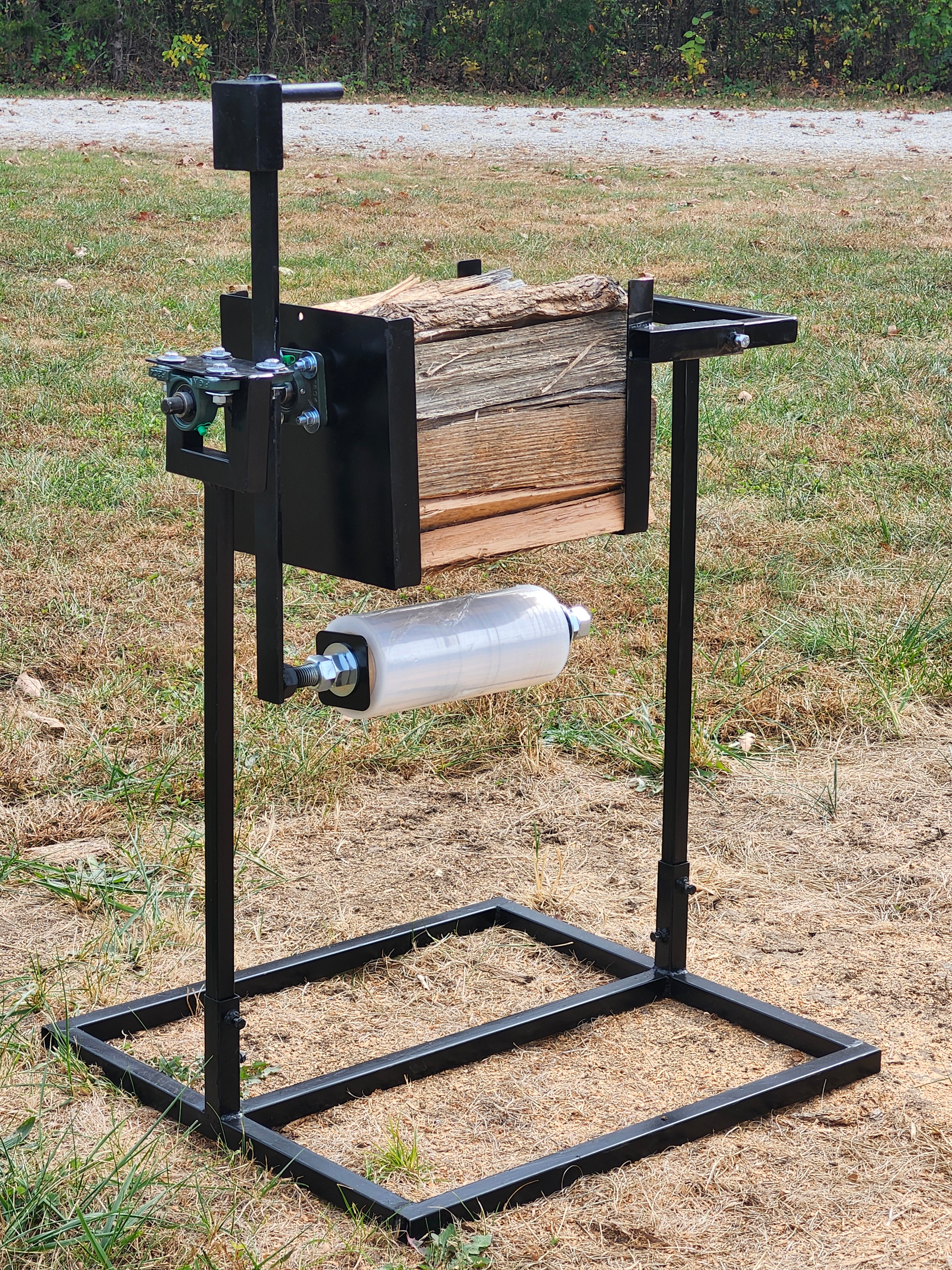 Load video: The WoodBundler how it works. Simple to use. No crank-handle needed. Just put firewood in machine and spin the plastic wrap around wood. Its easy, simple and just as fast as the bigger more expensive machines. Contact us with questions.