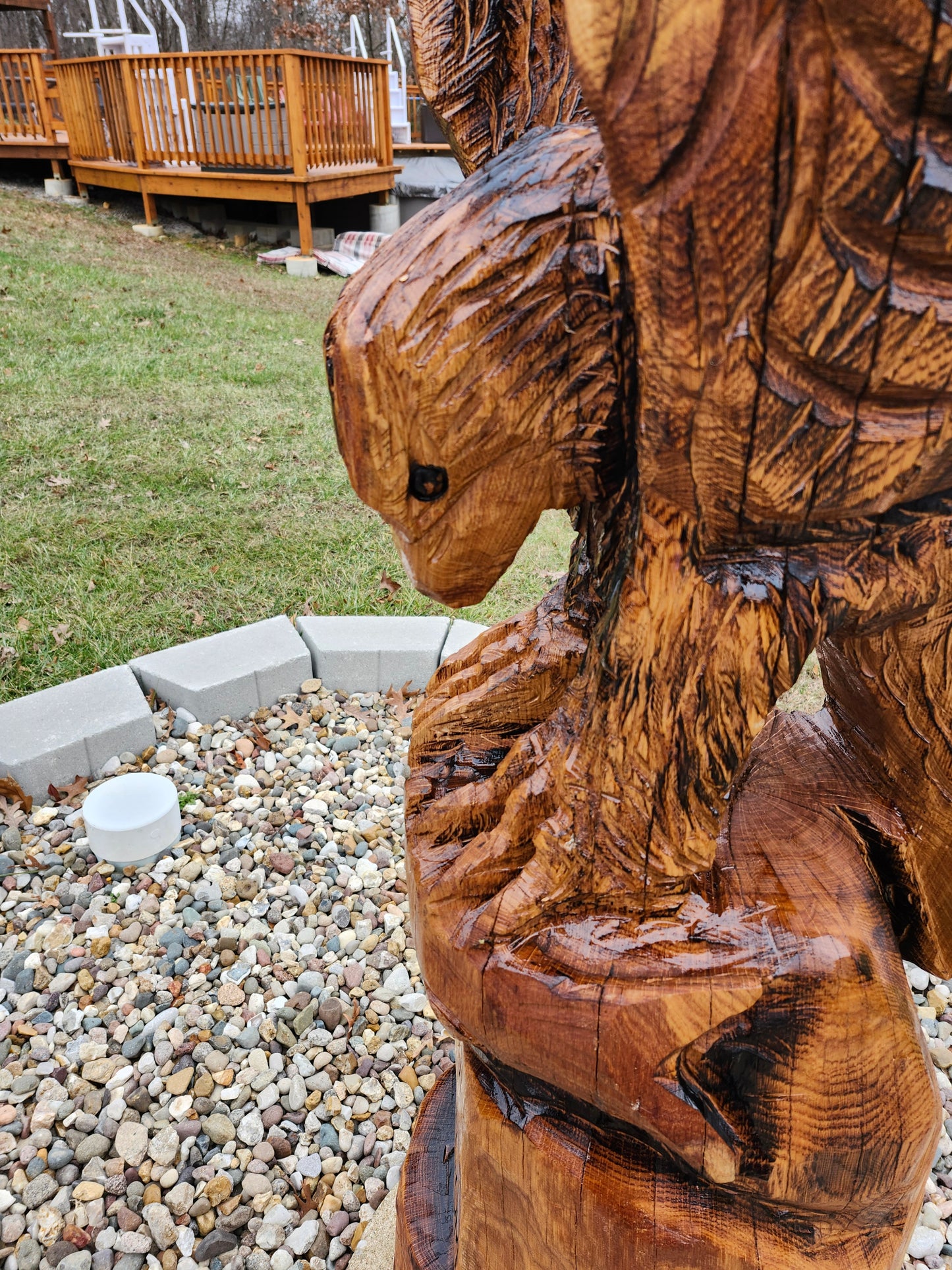 Standing eagle. 3ft tall chainsaw carving eagle sculpture