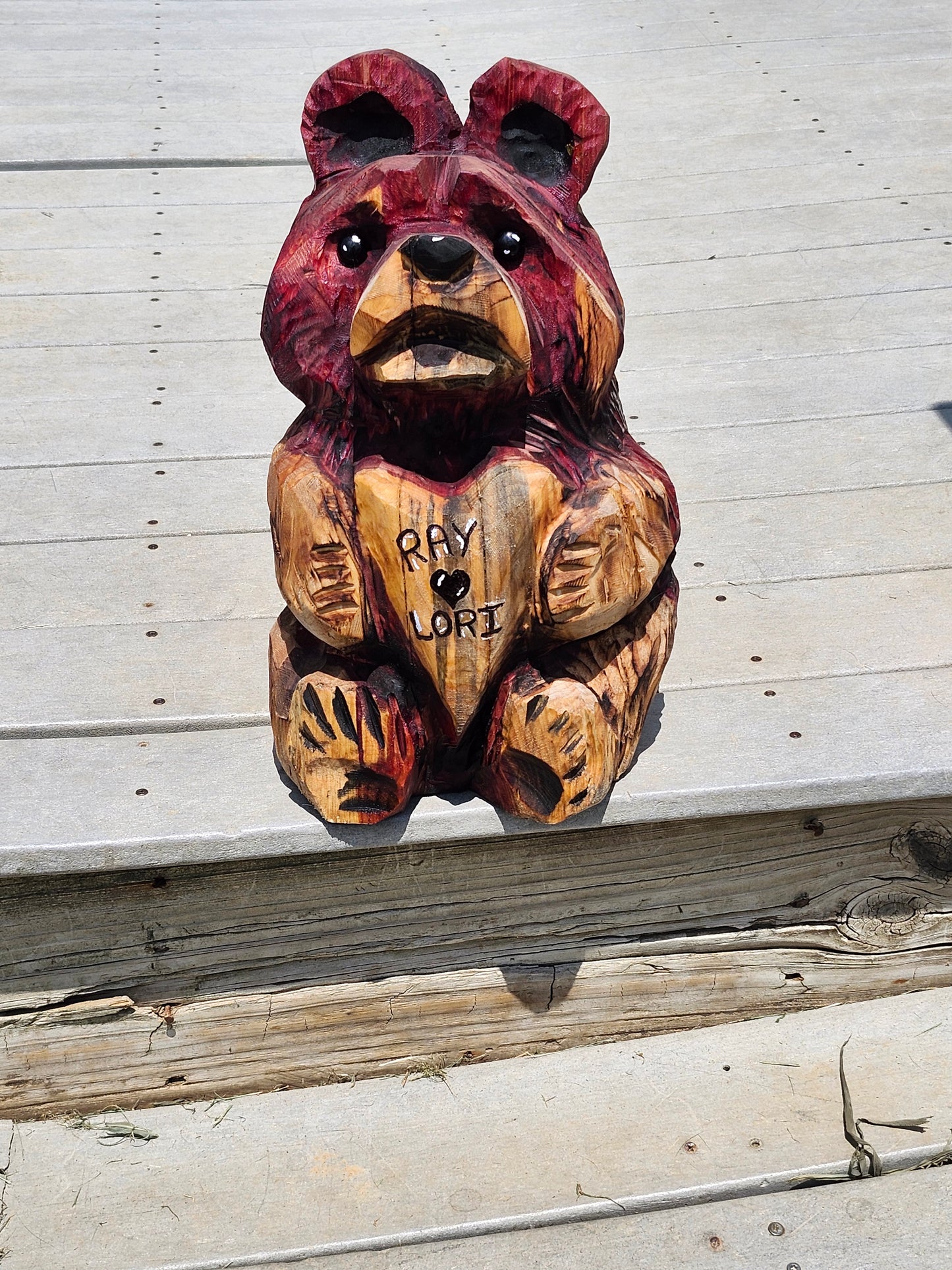 Chainsaw Carving Bear with Heart Sign  16" inches tall