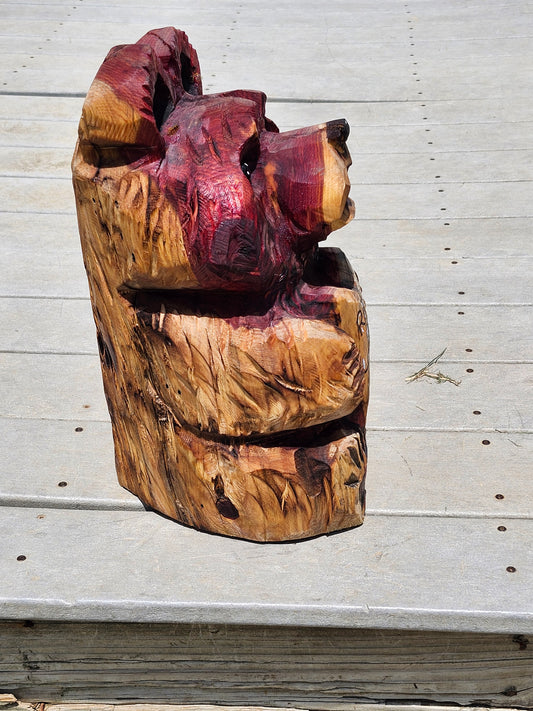 Wooden Bear holding Heart Chainsaw Carving. 18 inches tall