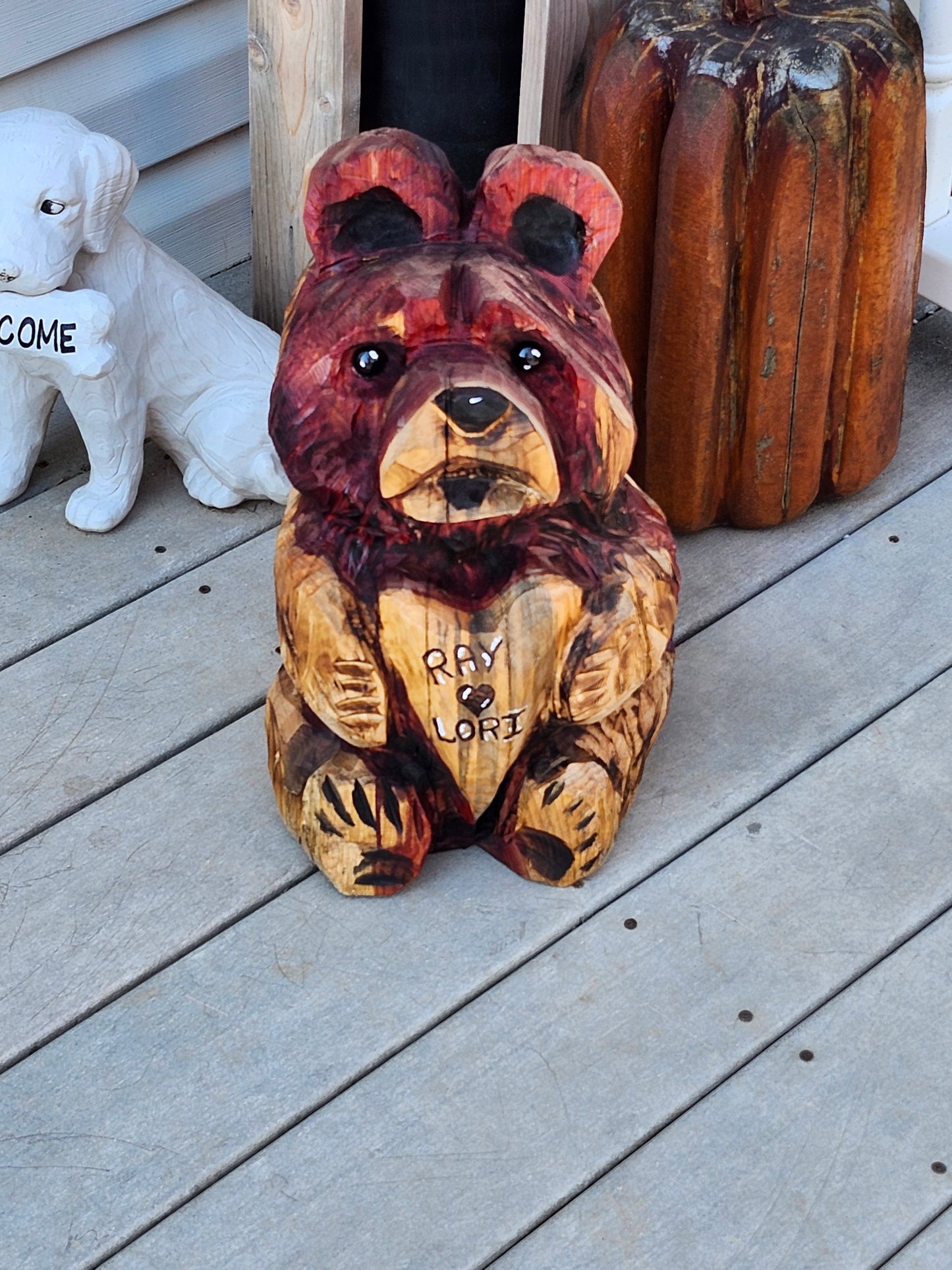 Chainsaw Carving Bear with Heart Sign  16" inches tall