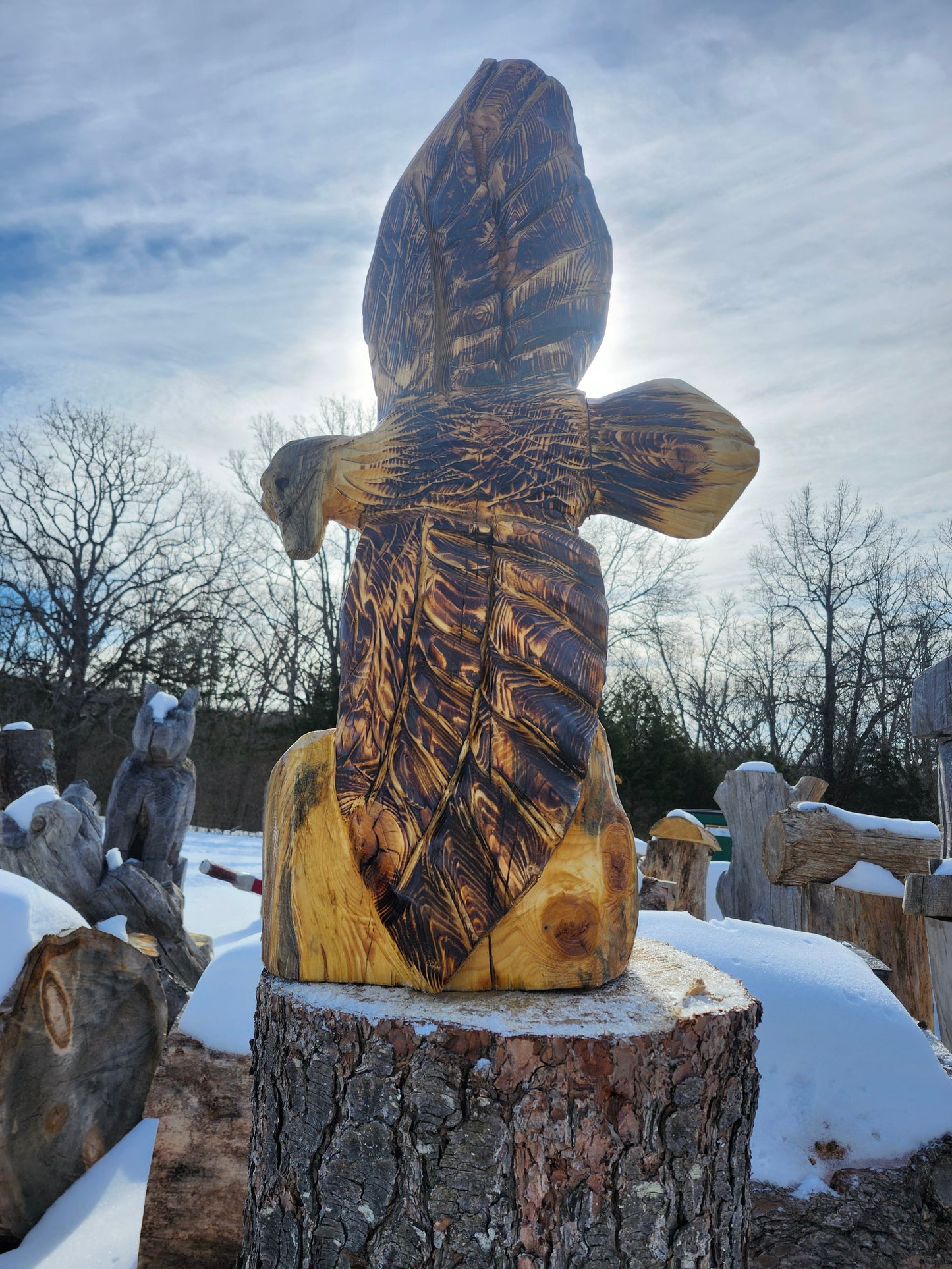 Chainsaw Carving Eagle, 3 feet tall.