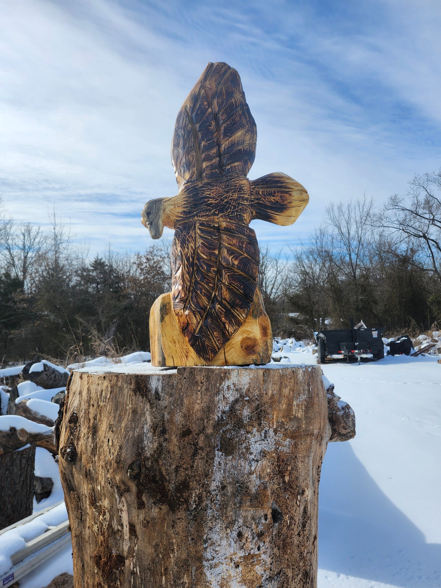 Chainsaw Carving Eagle, 3 feet tall.