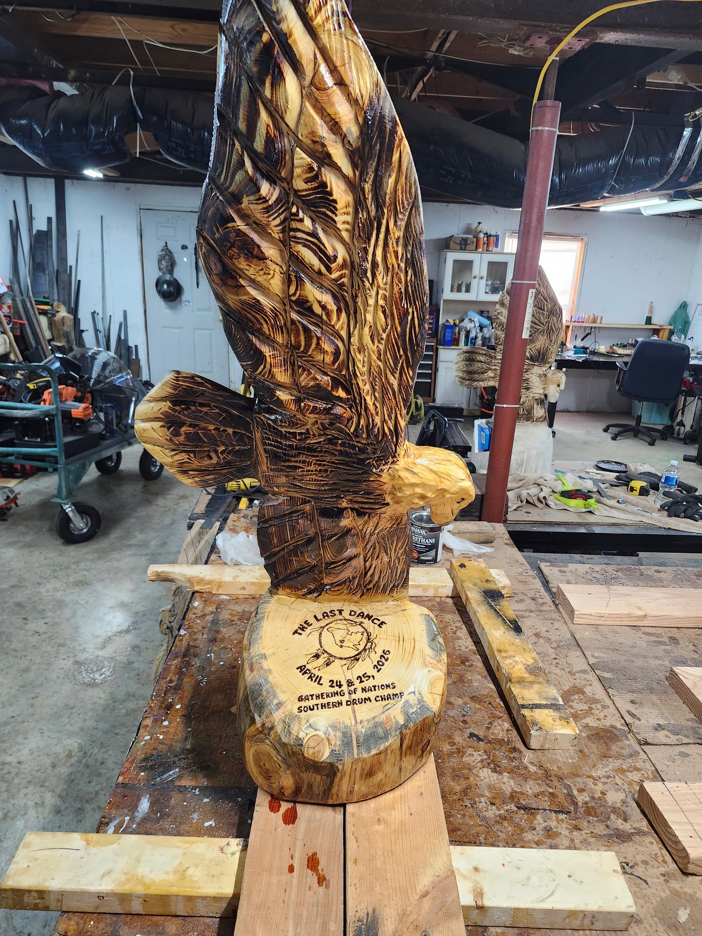 Chainsaw Carving Eagle, 3 feet tall.