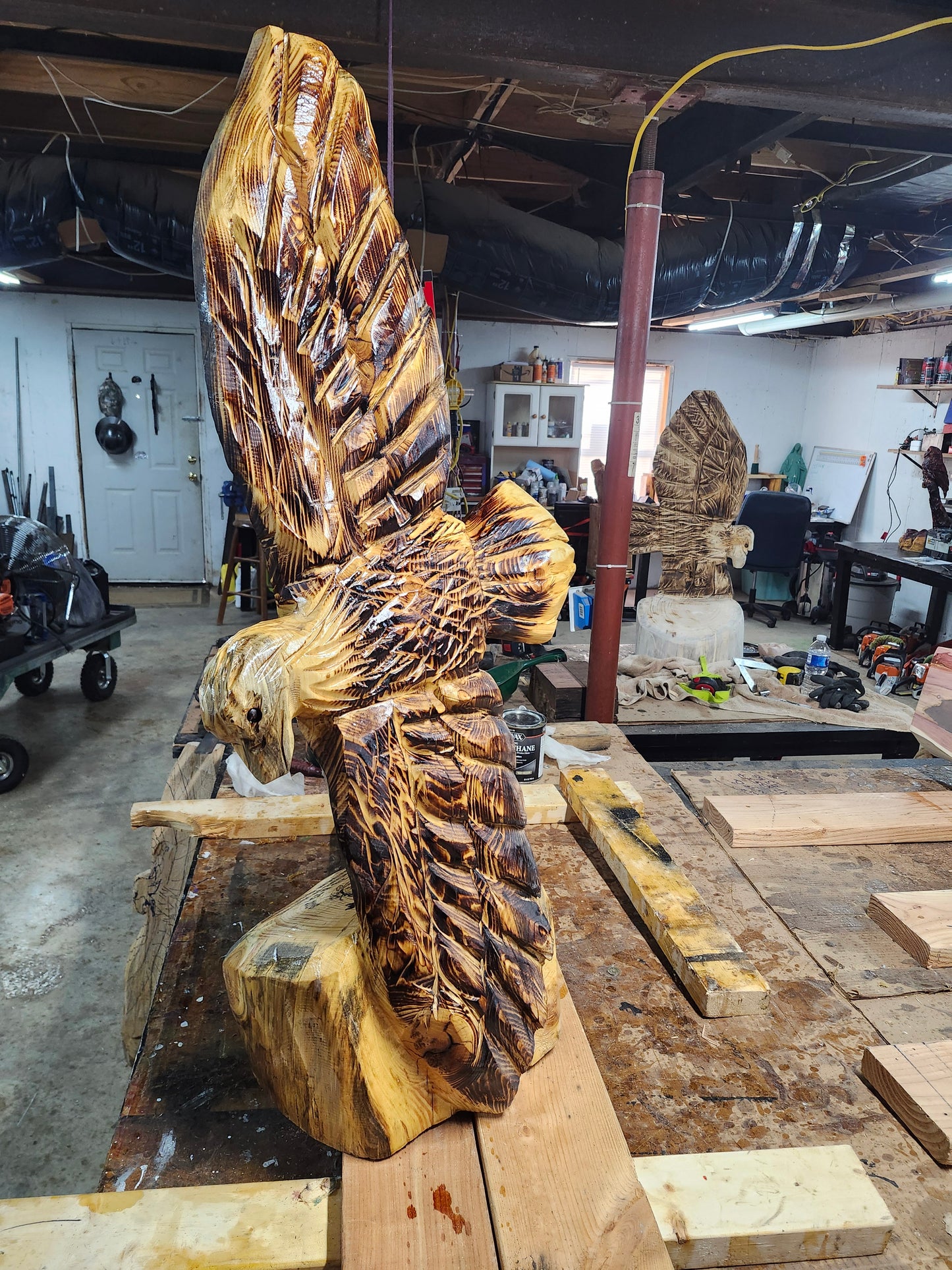 Chainsaw Carving Eagle, 3 feet tall.
