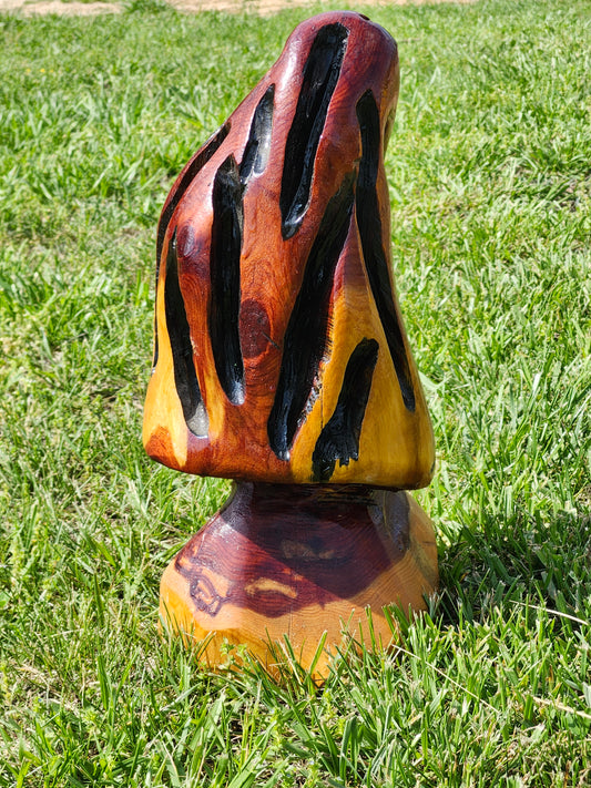 Mushroom chainsaw carving, 18 inches tall