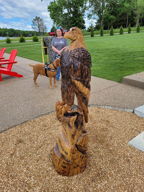 Chainsaw Carving Standing Eagle with memorial 6ft tall