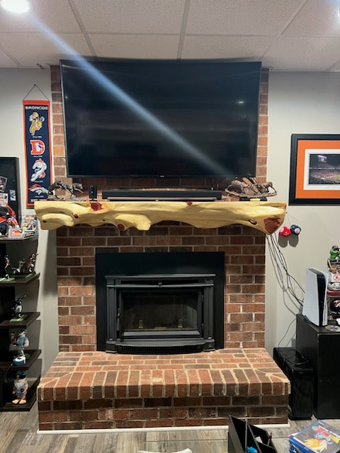 Live edge fireplace mantel. 6ft