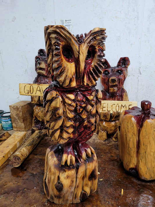 Owl Chainsaw Carving, owl rustic art