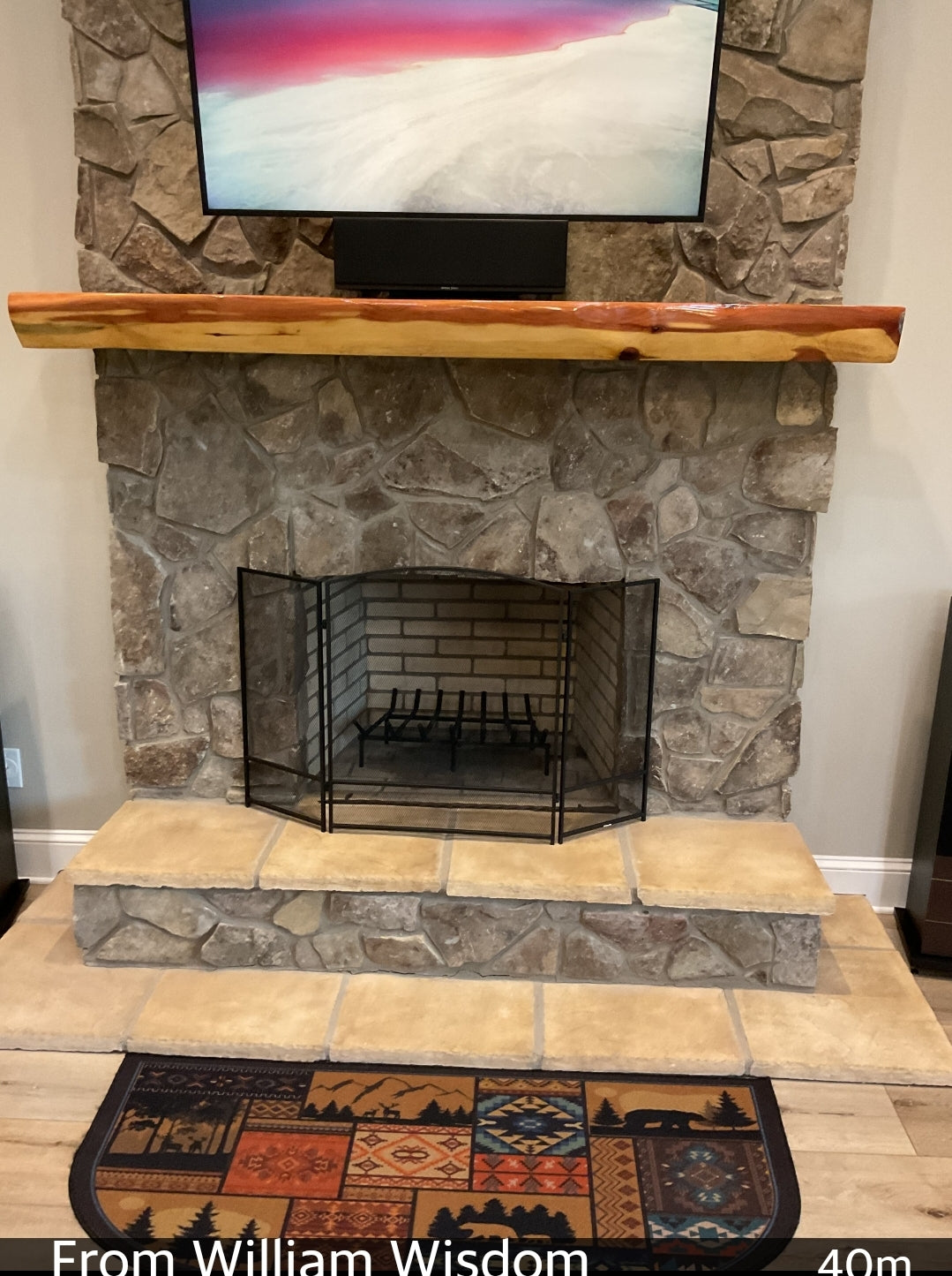 Live edge fireplace mantel. 6ft