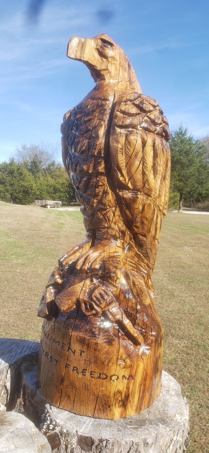 Chainsaw Carving Standing Eagle, 3 ft. free shipping