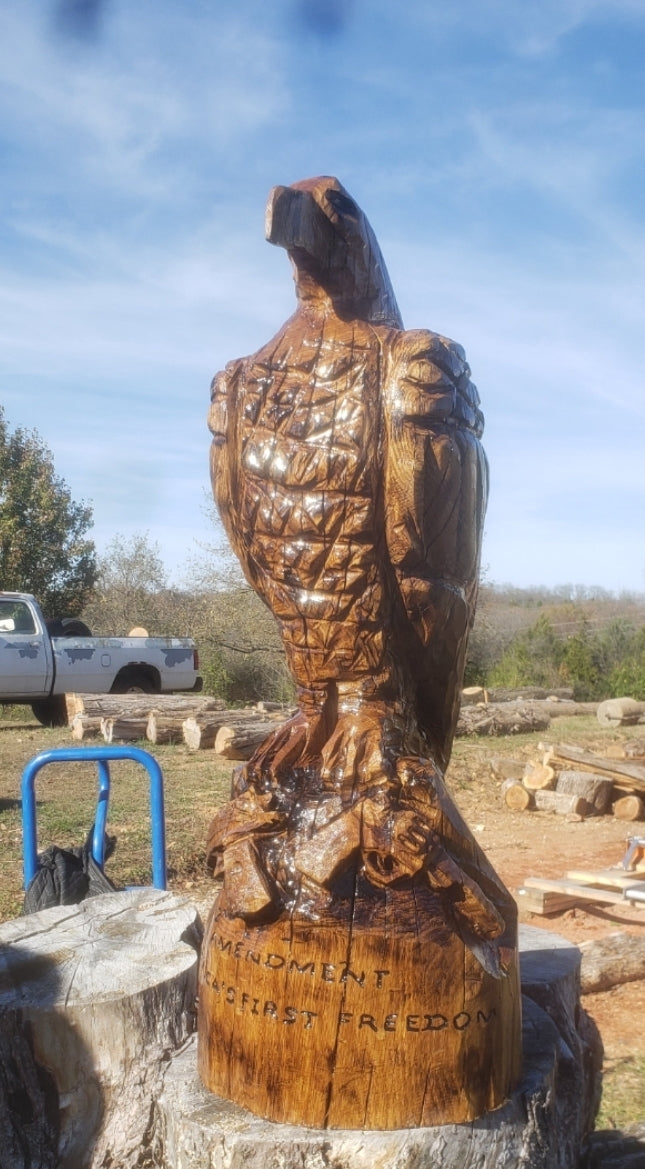 Chainsaw Carving Standing Eagle, 3 ft. free shipping
