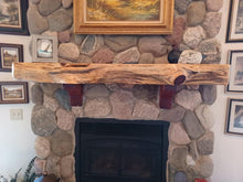 Load image into Gallery viewer, Live Edge Cedar Fireplace Mantels, 10 inch deep, 5 inch thick Floating Cedar Mantel Shelf, brackets included.