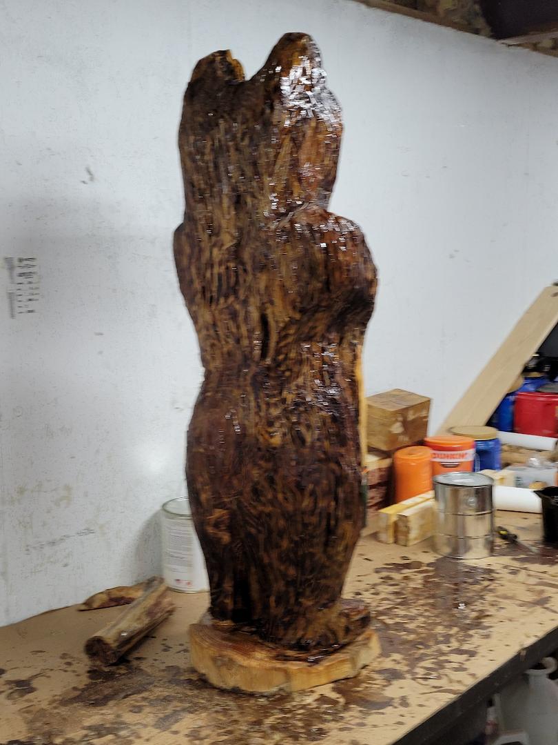 chainsaw carving bear 3ft with sign,