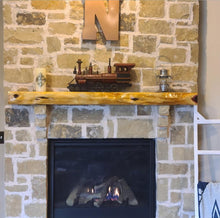 Load image into Gallery viewer, Live Edge Cedar Fireplace Mantels, 10 inch deep, 5 inch thick Floating Cedar Mantel Shelf, brackets included.