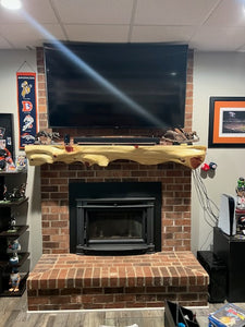 Live Edge cedar Fireplace Mantels.  Half-log Floating Cedar Mantel Shelf, Rustic many sizes